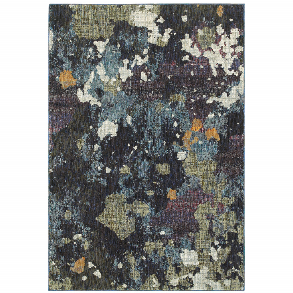 6 x 9 ft. Navy & Green Abstract Power Loom Stain Resistant Rectangle Area Rug - Navy and Green - 6 x 9 ft.