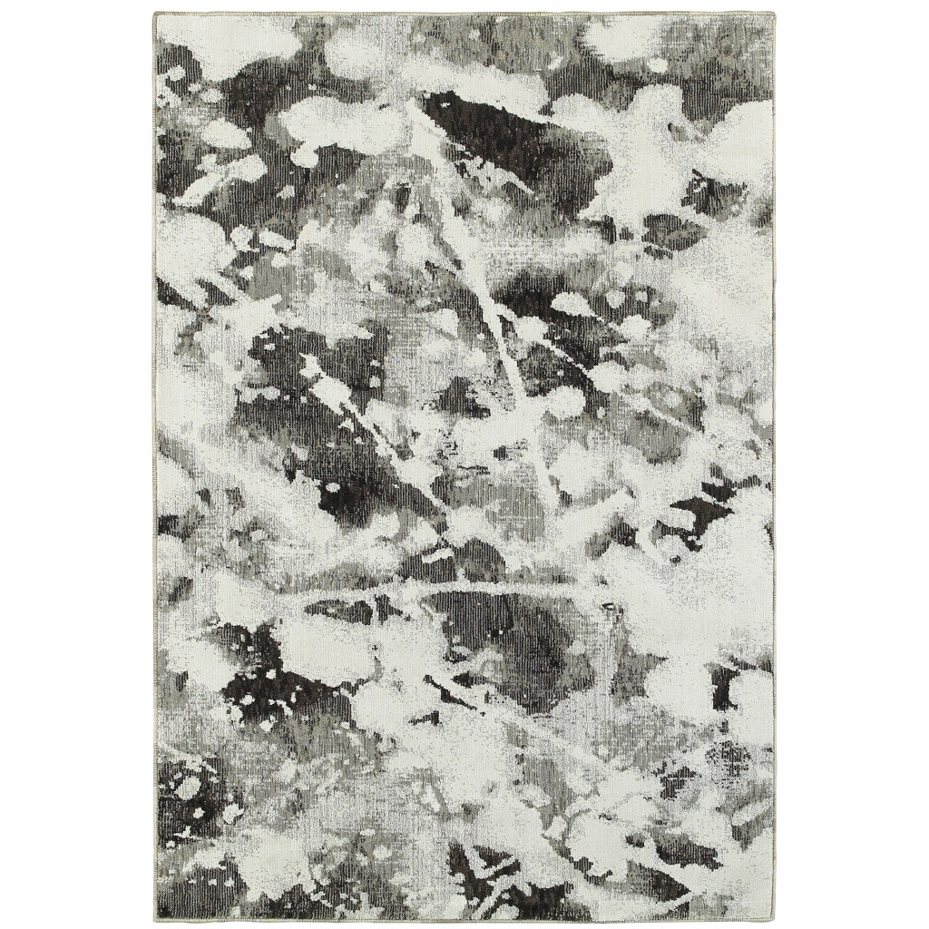 8 x 10 ft. Charcoal & White Abstract Power Loom Stain Resistant Rectangle Area Rug - Gray and White