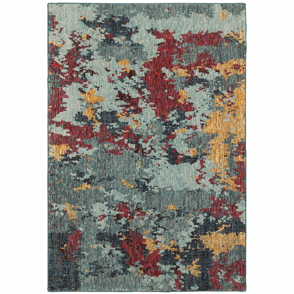 510570 5 x 7 ft. Blue & Red Abstract Power Loom Stain Resistant Rectangle Area Rug