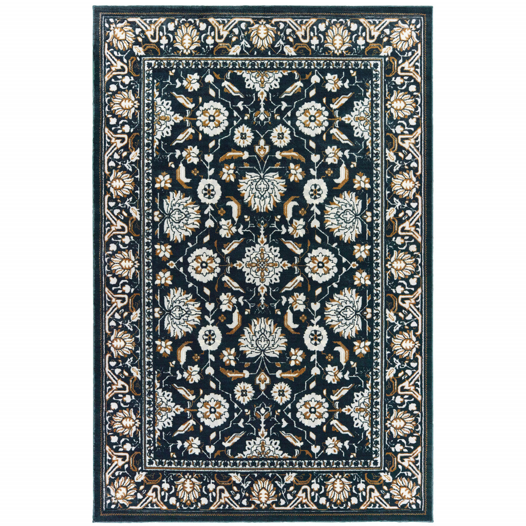 6 x 9 ft. Navy Caramel & Ivory Oriental Power Loom Stain Resistant Rectangle Area Rug