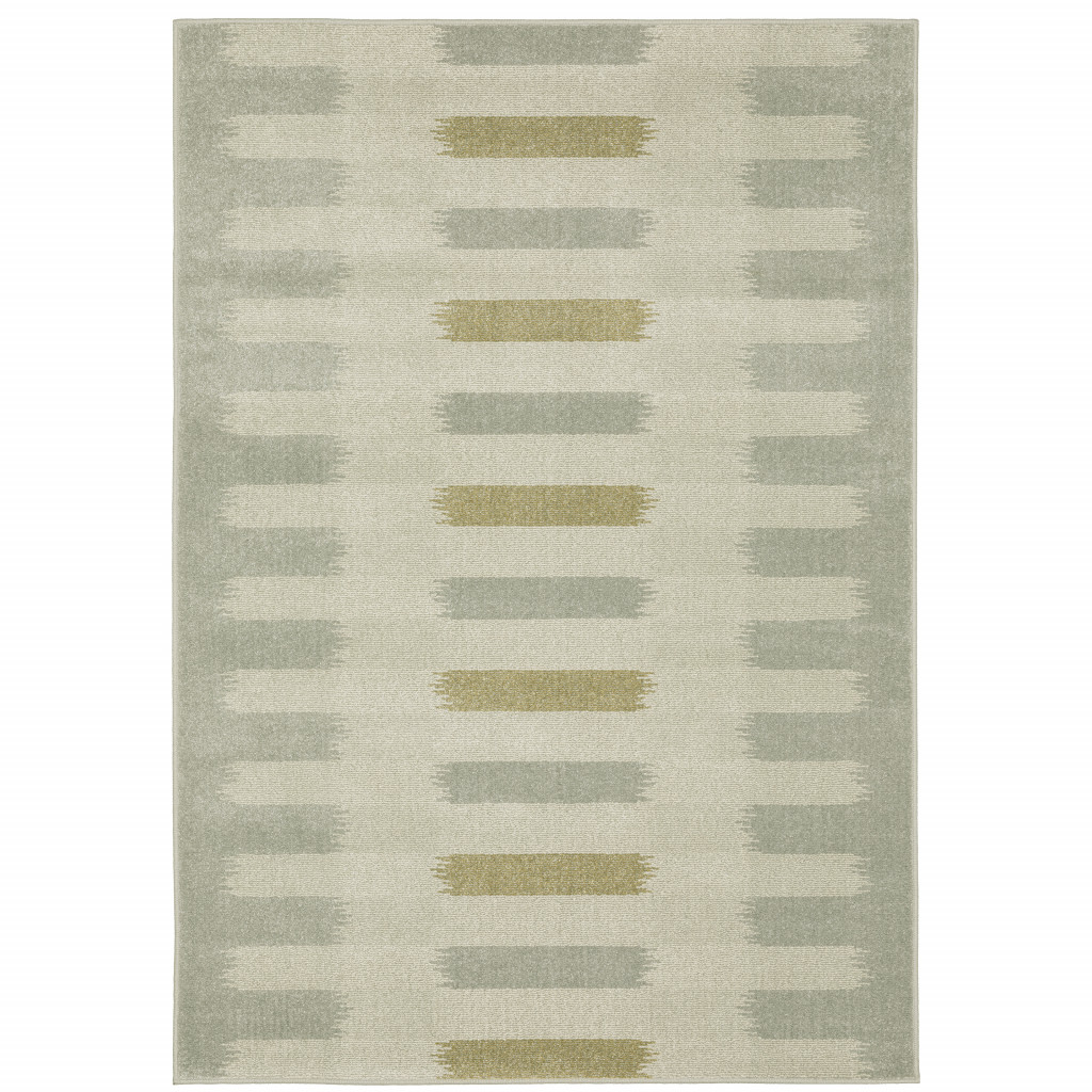 8 x 10 ft. Beige Gray Gold & Green Geometric Power Loom Stain Resistant Rectangle Area Rug - Beige and Ivory