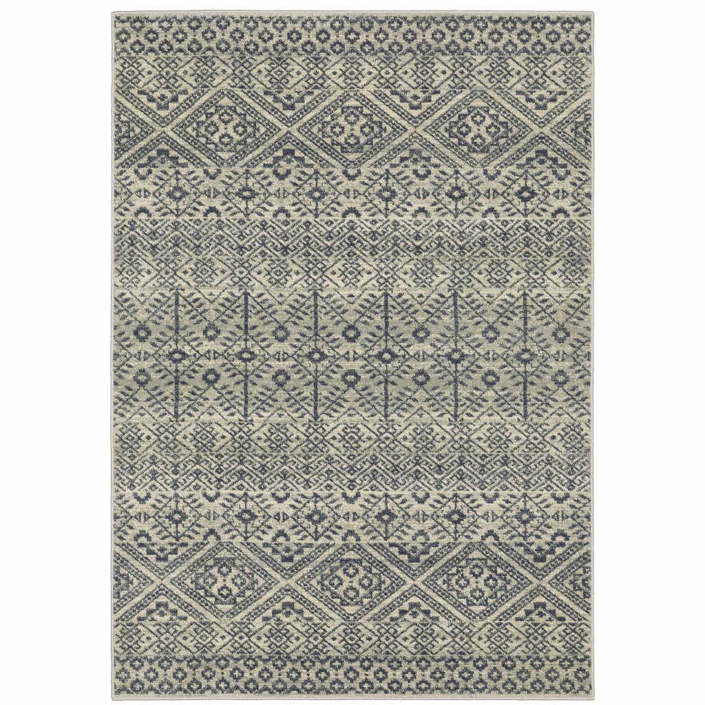 3 x 5 ft. Blue & Beige Geometric Power Loom Stain Resistant Rectangle Area Rug - Blue and Beige - 3 x 5 ft.