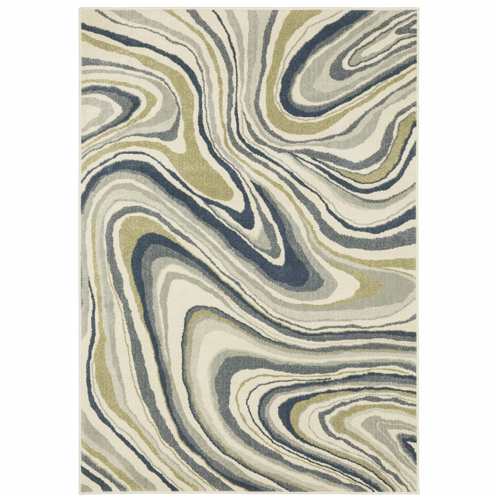 508420 10 x 13 ft. Ivory Blue & Beige Abstract Power Loom Stain Resistant Rectangle Area Rug
