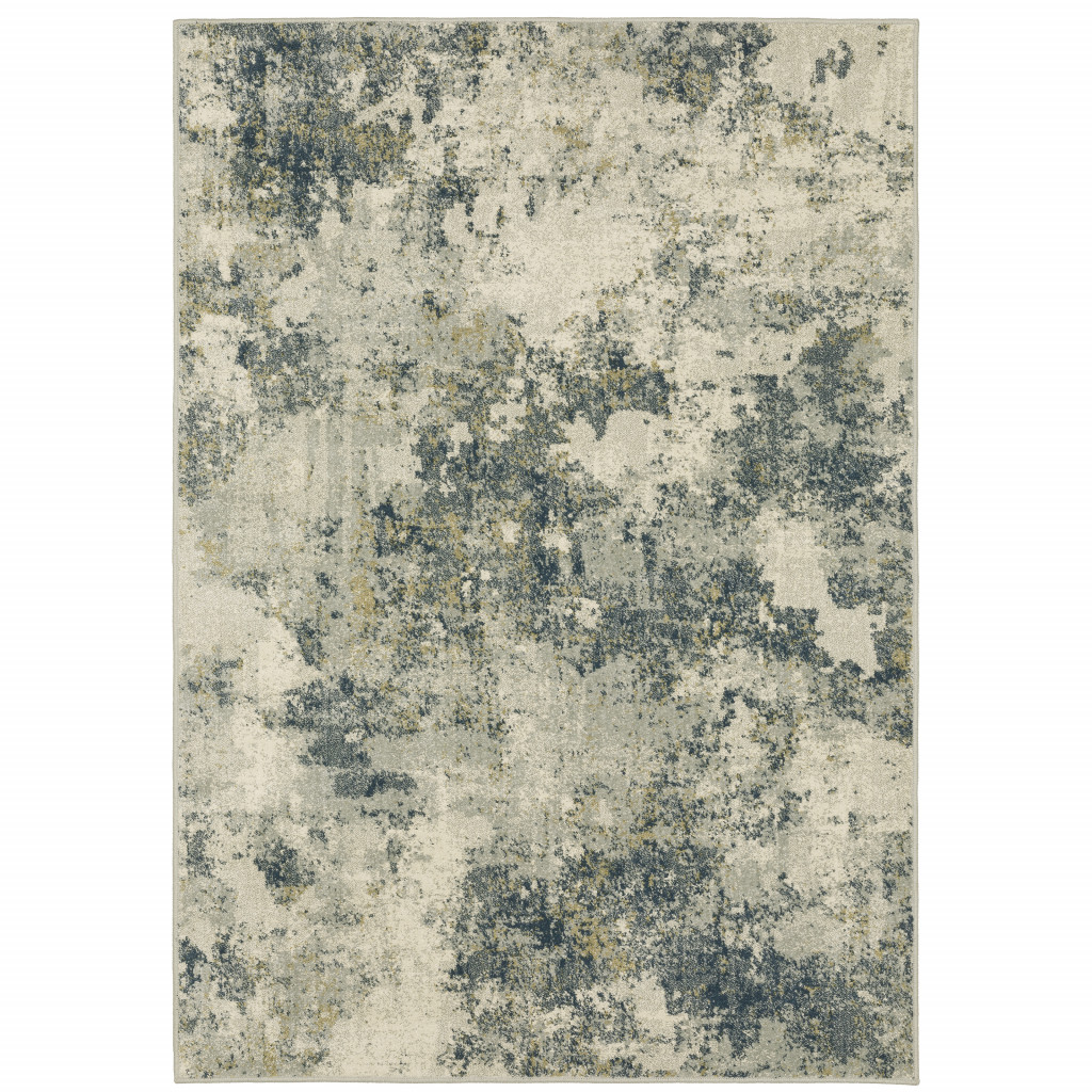 8 x 10 ft. Beige Teal Gray & Gold Abstract Power Loom Stain Resistant Rectangle Area Rug