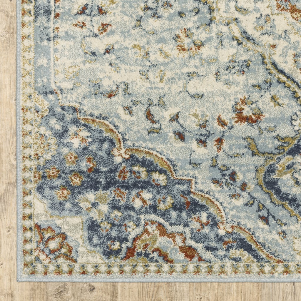 6 x 9 ft. Blue Beige Rust Gold & Teal Oriental Power Loom Stain Resistant Rectangle Area Rug - Blue and Beige - 6 x 9 ft.