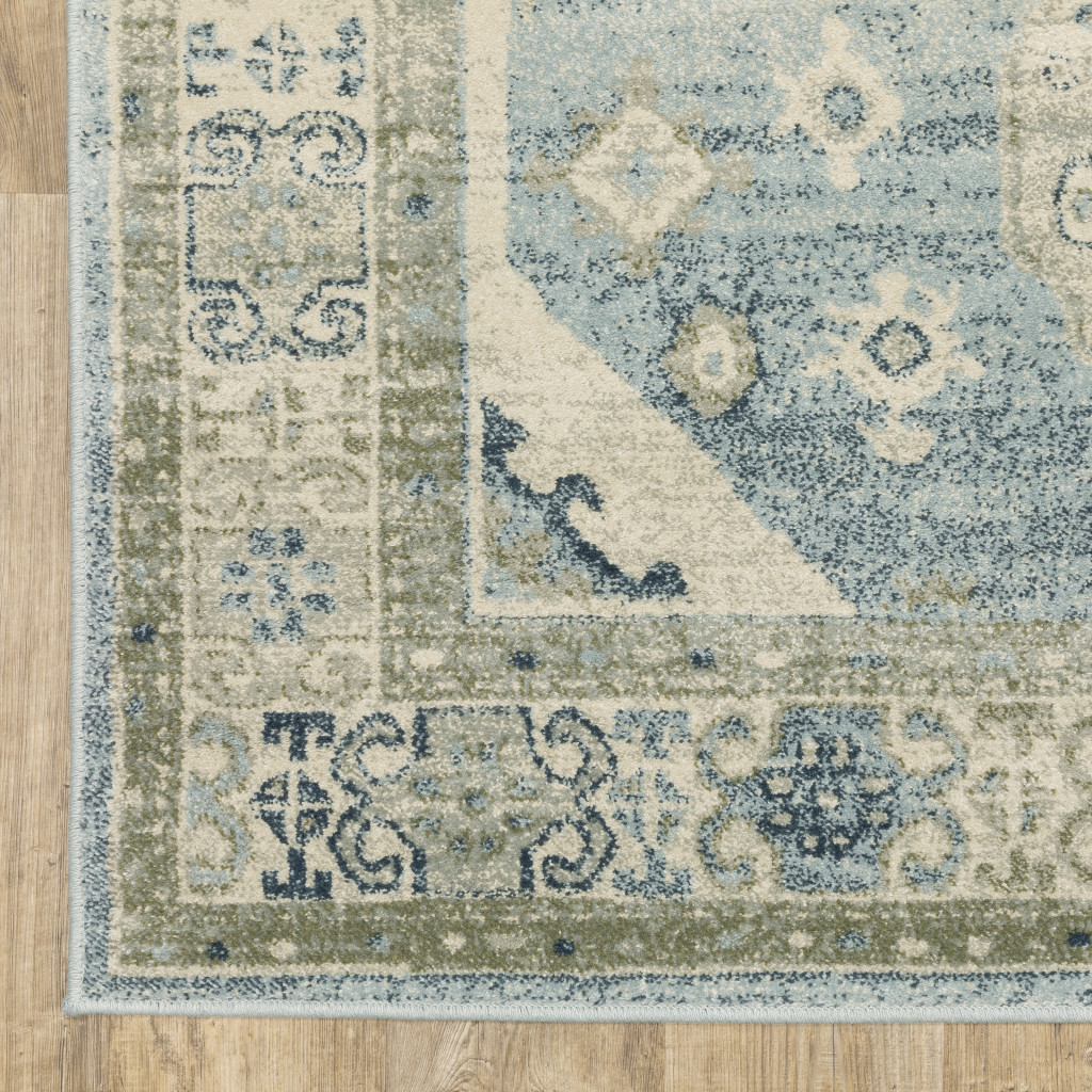 Blue Gray Beige & Teal Oriental Power Loom Stain Resistant Rectangle Area Rug