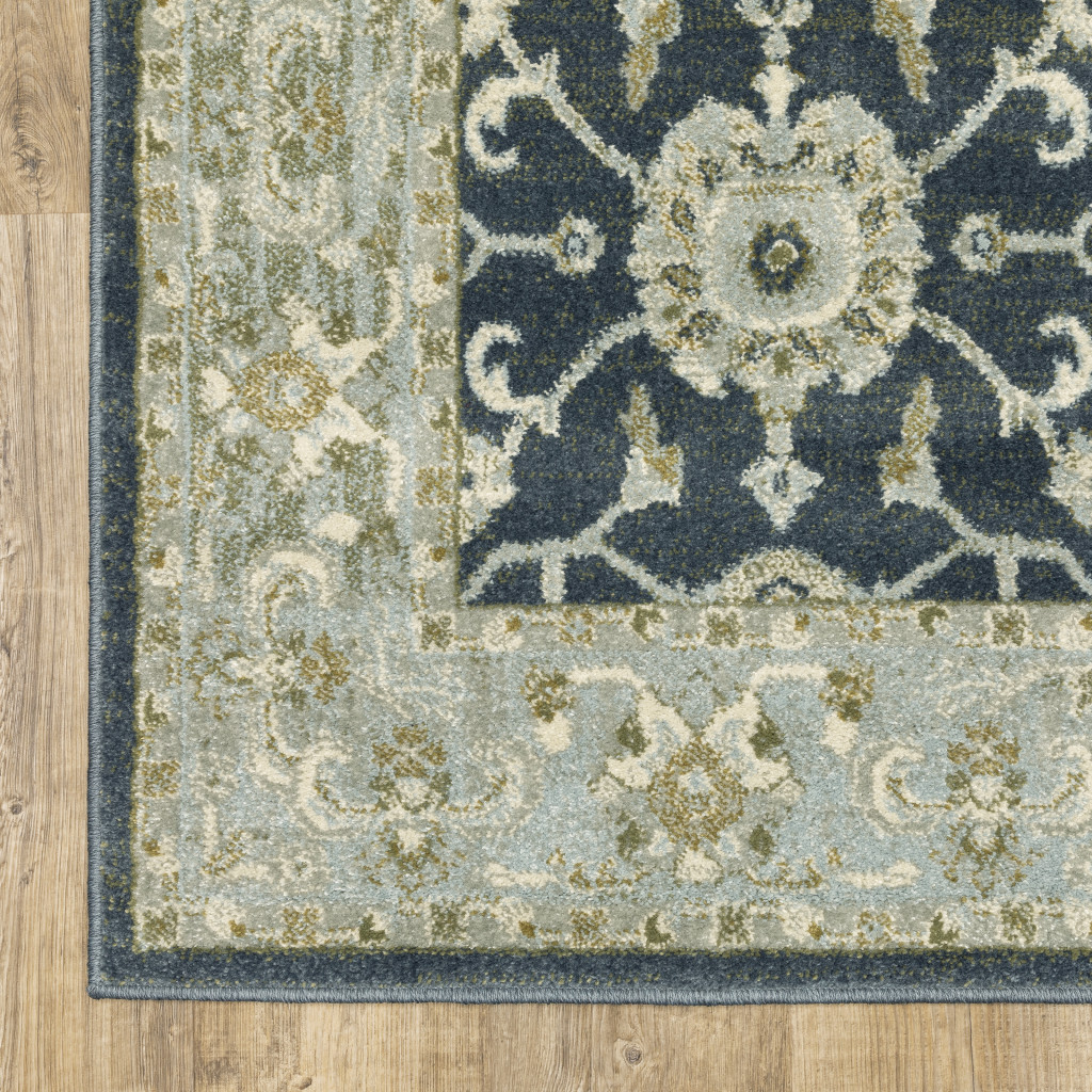 8 x 10 ft. Teal Blue Ivory Green & Gray Oriental Power Loom Stain Resistant Rectangle Area Rug