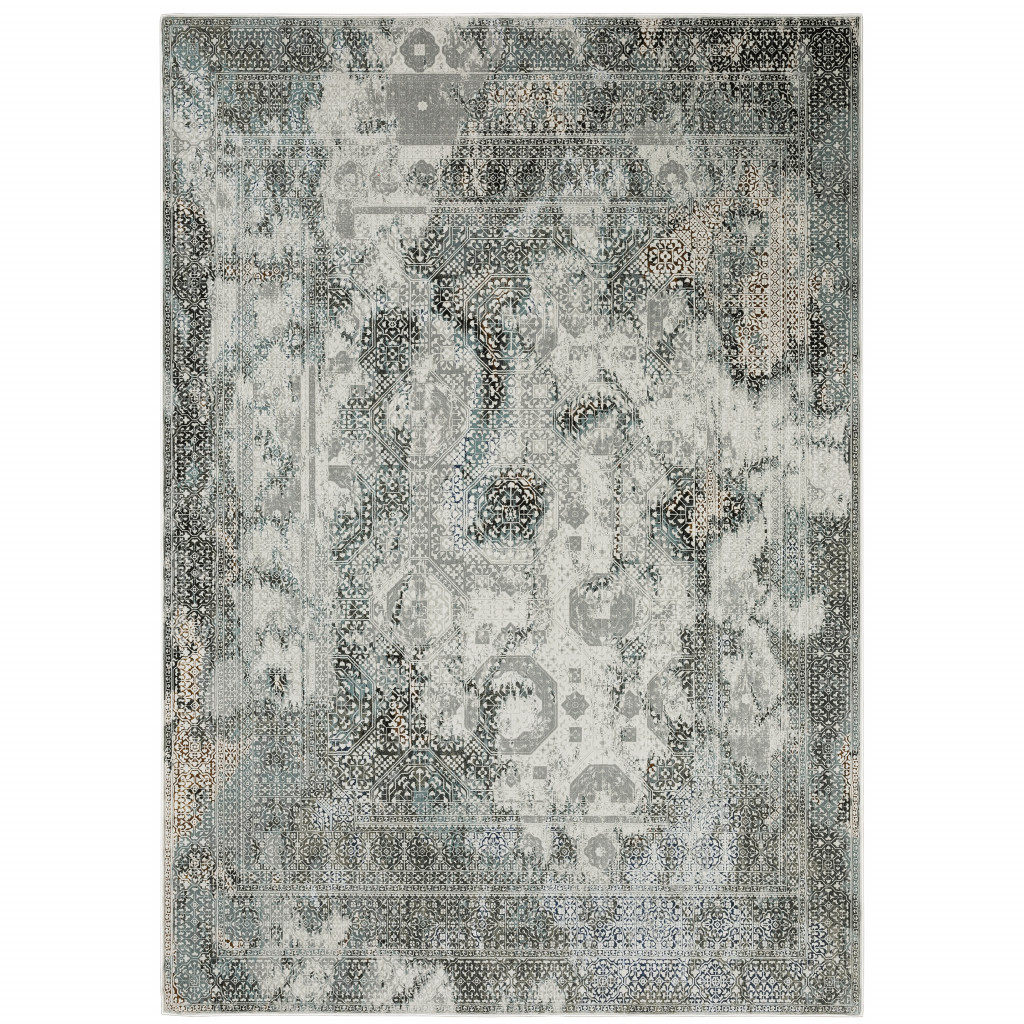 5 x 8 ft. Ivory Gray Charcoal Blue & Rust Oriental Power Loom Stain Resistant Rectangle Area Rug