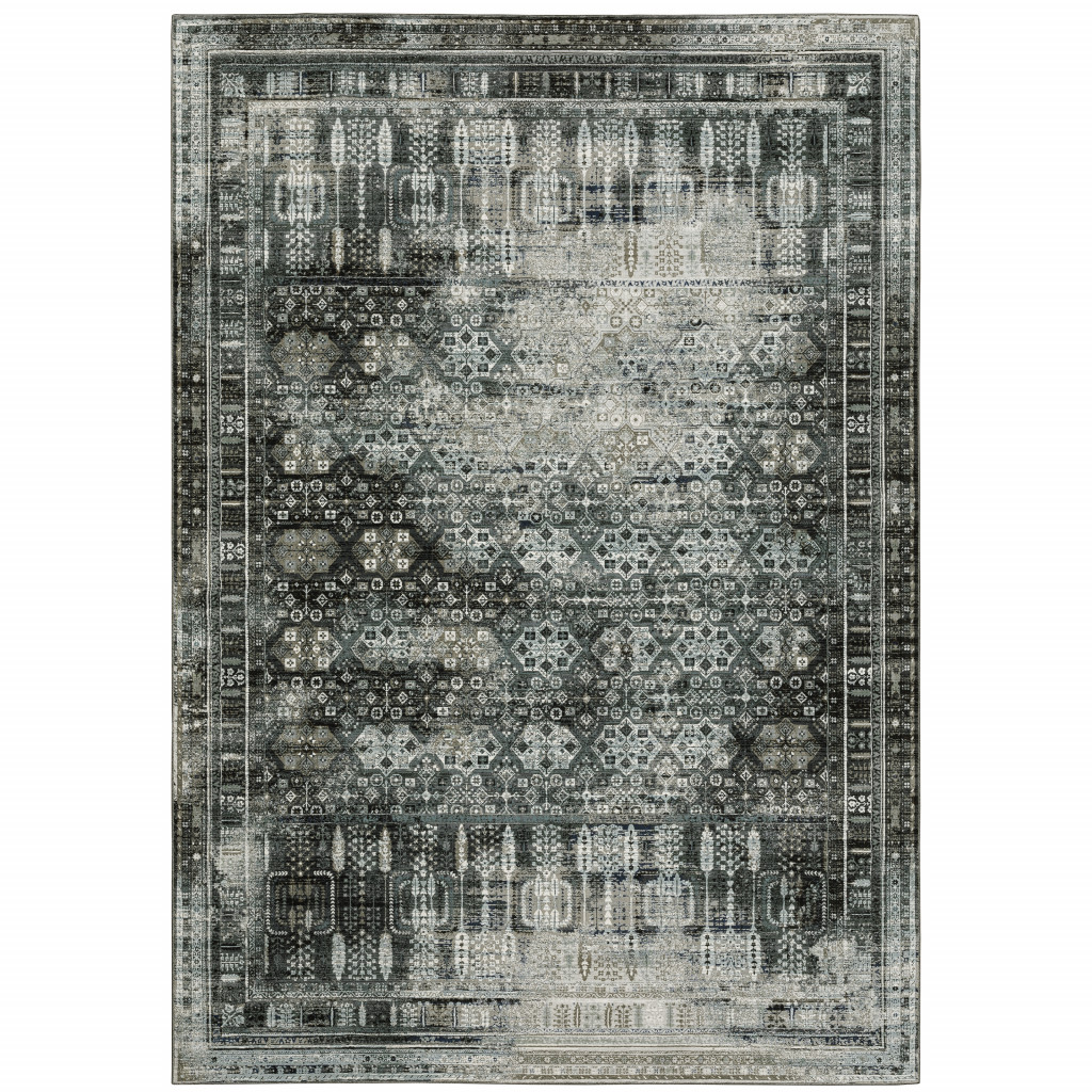 4 x 6 ft. Charcoal Gray Blue Ivory & Taupe Oriental Power Loom Stain Resistant Rectangle Area Rug