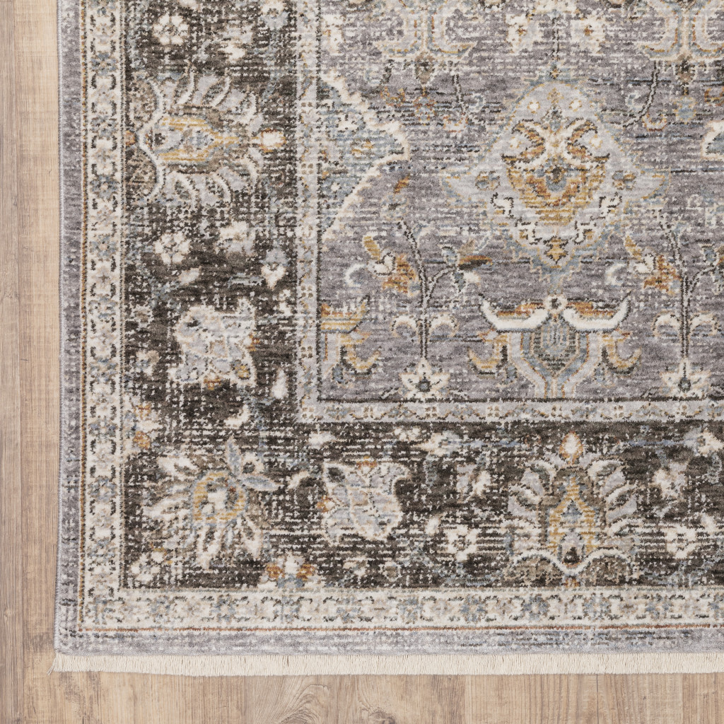 6 x 9 ft. Gray & Blue Oriental Power Loom Stain Resistant Rectangle Area Rug with Fringe