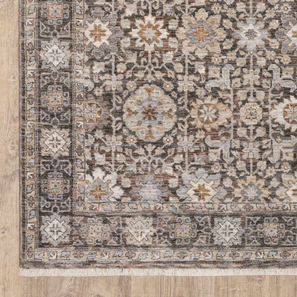 3 x 5 ft. Gray & Ivory Oriental Power Loom Stain Resistant Rectangle Area Rug with Fringe