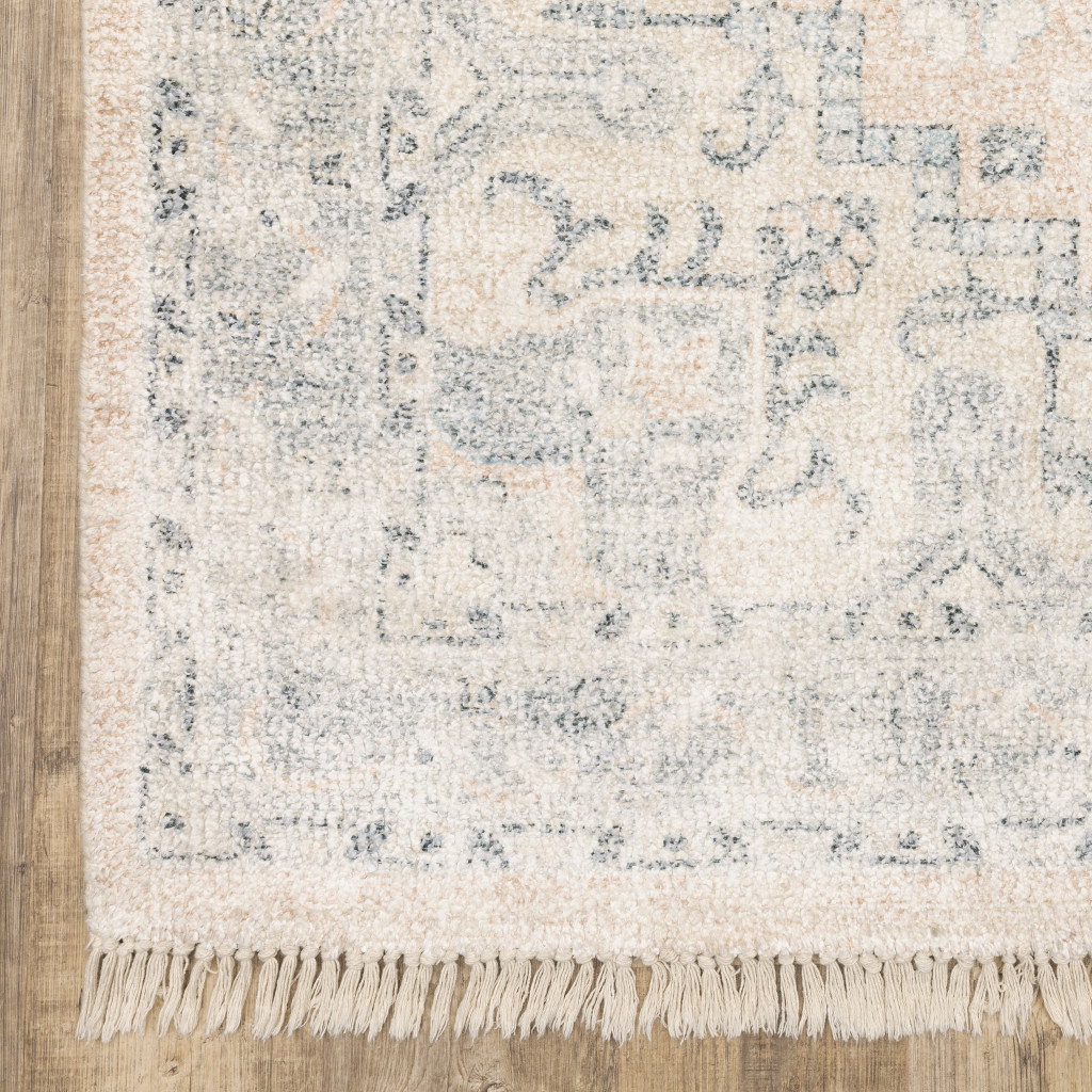 8 x 10 ft. Beige & Gray Oriental Hand Loomed Stain Resistant Rectangle Area Rug with Fringe