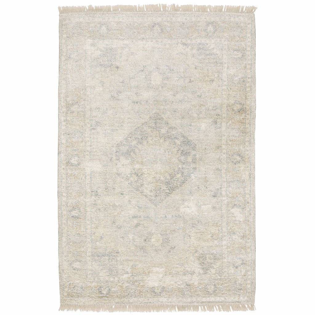 5 x 8 ft. Beige & Gray Oriental Hand Loomed Stain Resistant Rectangle Area Rug with Fringe