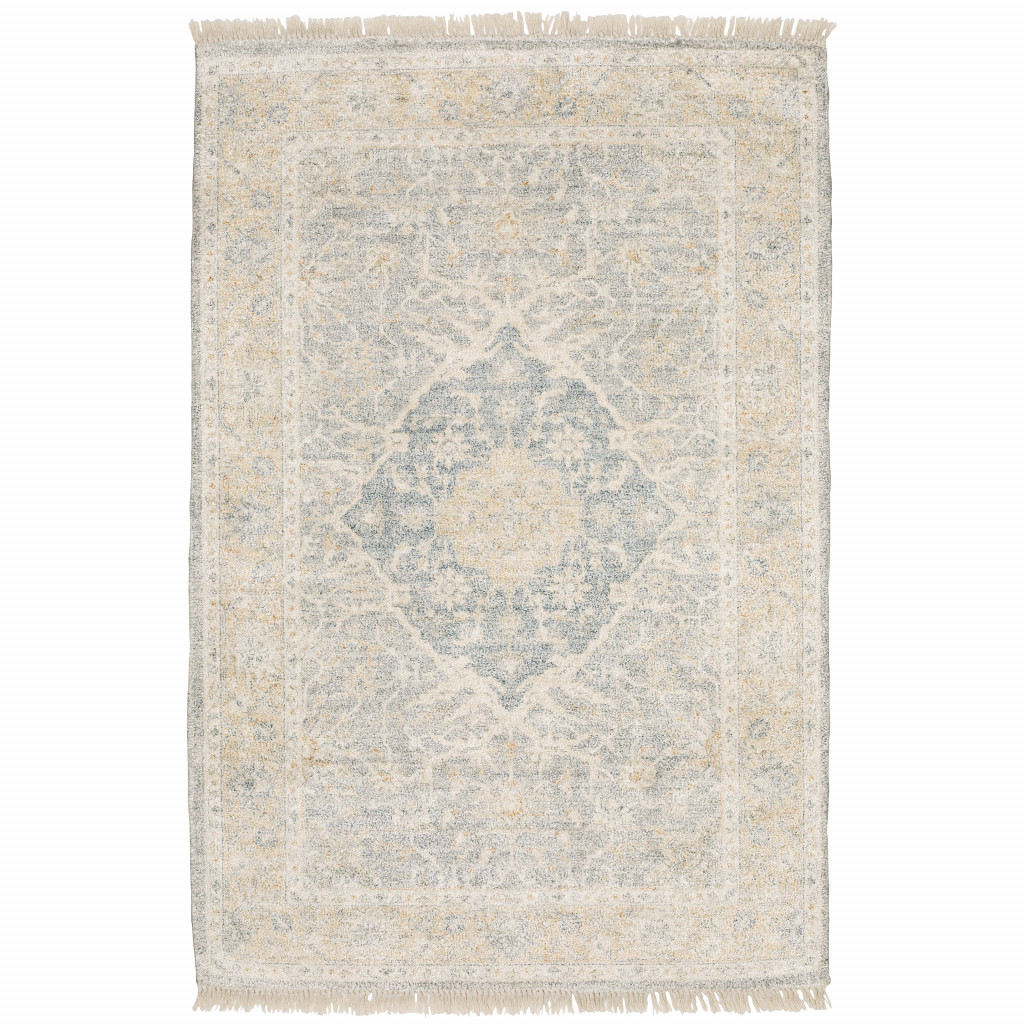 8 x 10 ft. Gray & Beige Oriental Hand Loomed Stain Resistant Rectangle Area Rug with Fringe - Gray and Beige - 8 x 10 ft.
