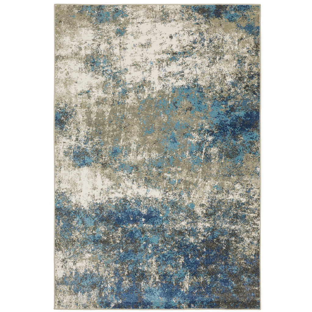 5 x 7 ft. Blue Gray & Beige Abstract Power Loom Stain Resistant Rectangle Area Rug