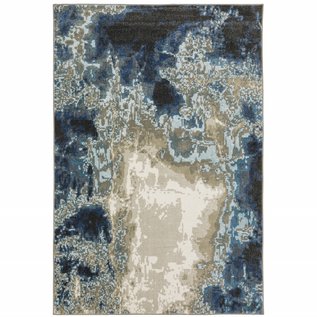 5 x 7 ft. Blue Gray Charcoal & Beige Abstract Power Loom Stain Resistant Rectangle Area Rug - Blue and Beige - 5 x 7 ft.