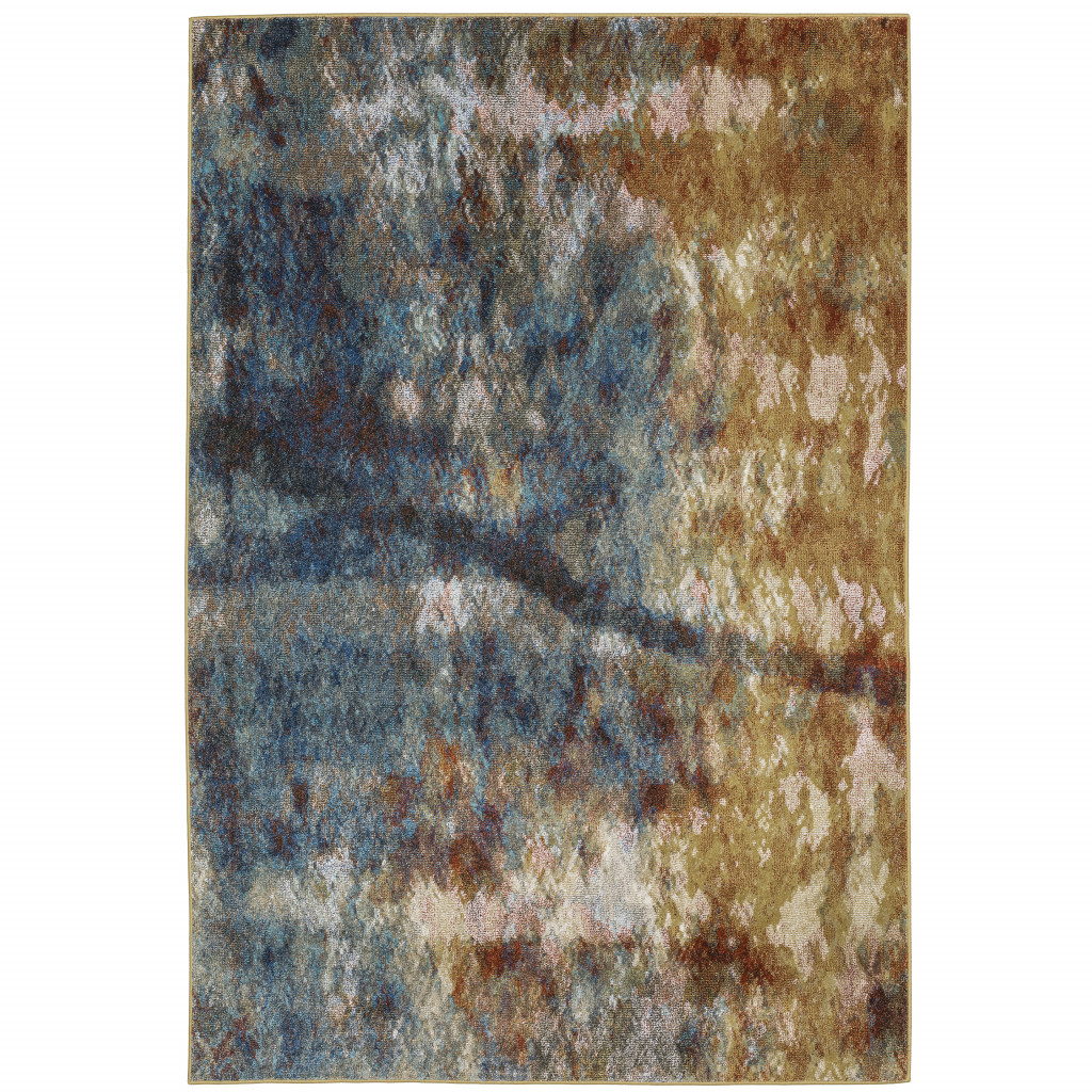 6 x 9 ft. Blue Gold Teal Rust Gray & Beige Abstract Power Loom Stain Resistant Rectangle Area Rug - Blue and Beige - 6 x 9 ft.