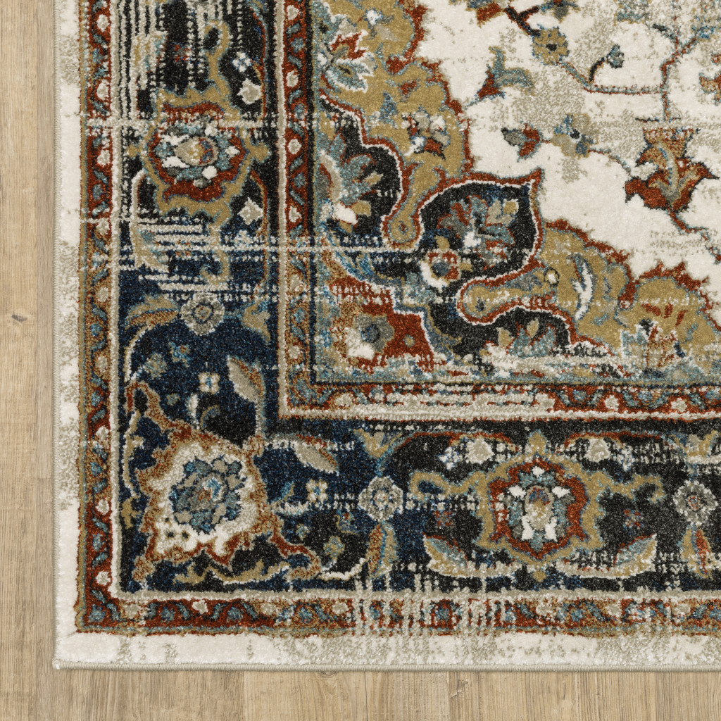 4 x 6 ft. Beige Blue Green Rust & Gray Oriental Power Loom Stain Resistant Rectangle Area Rug