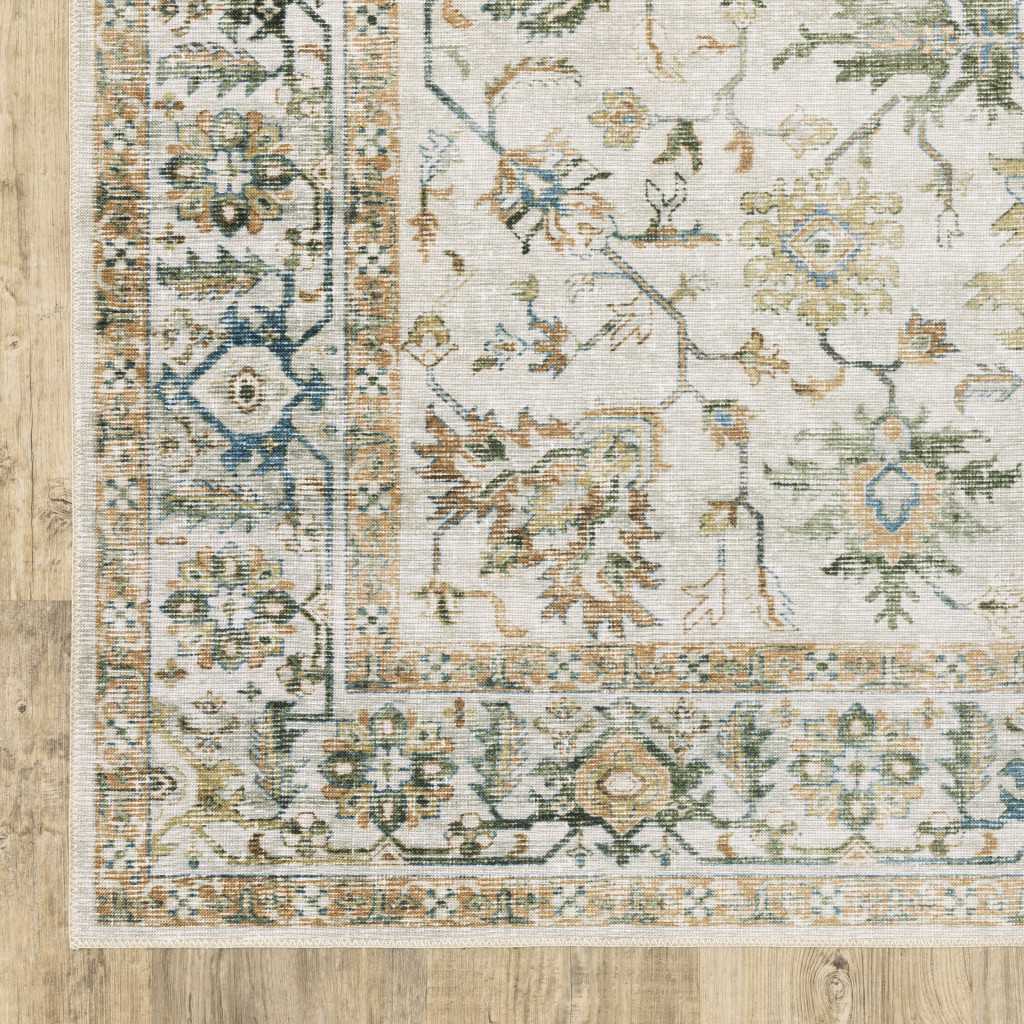5 x 7 ft. Gray Orange Blue Gold Green & Rust Oriental Printed Stain Resistant Non Skid Rectangle Area Rug