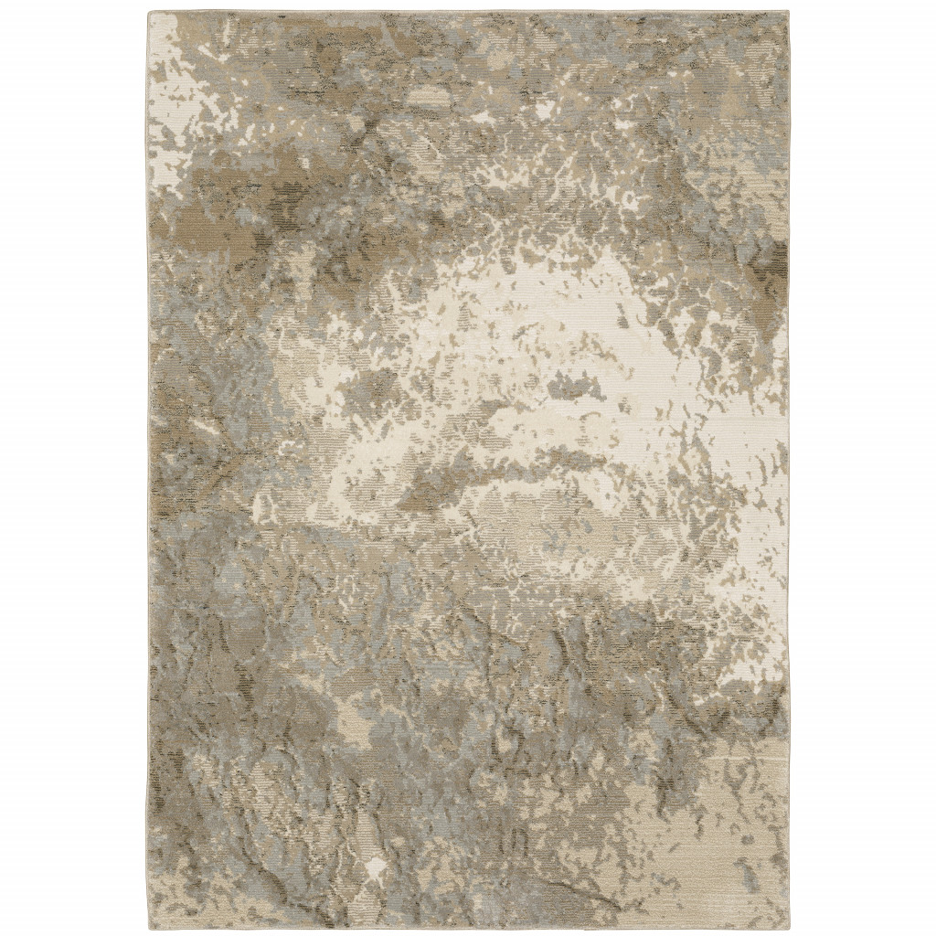 10 x 13 ft. Gray Beige & Ivory Abstract Power Loom Stain Resistant Rectangle Area Rug - Gray Beige and Ivory - 10 x 13 ft.