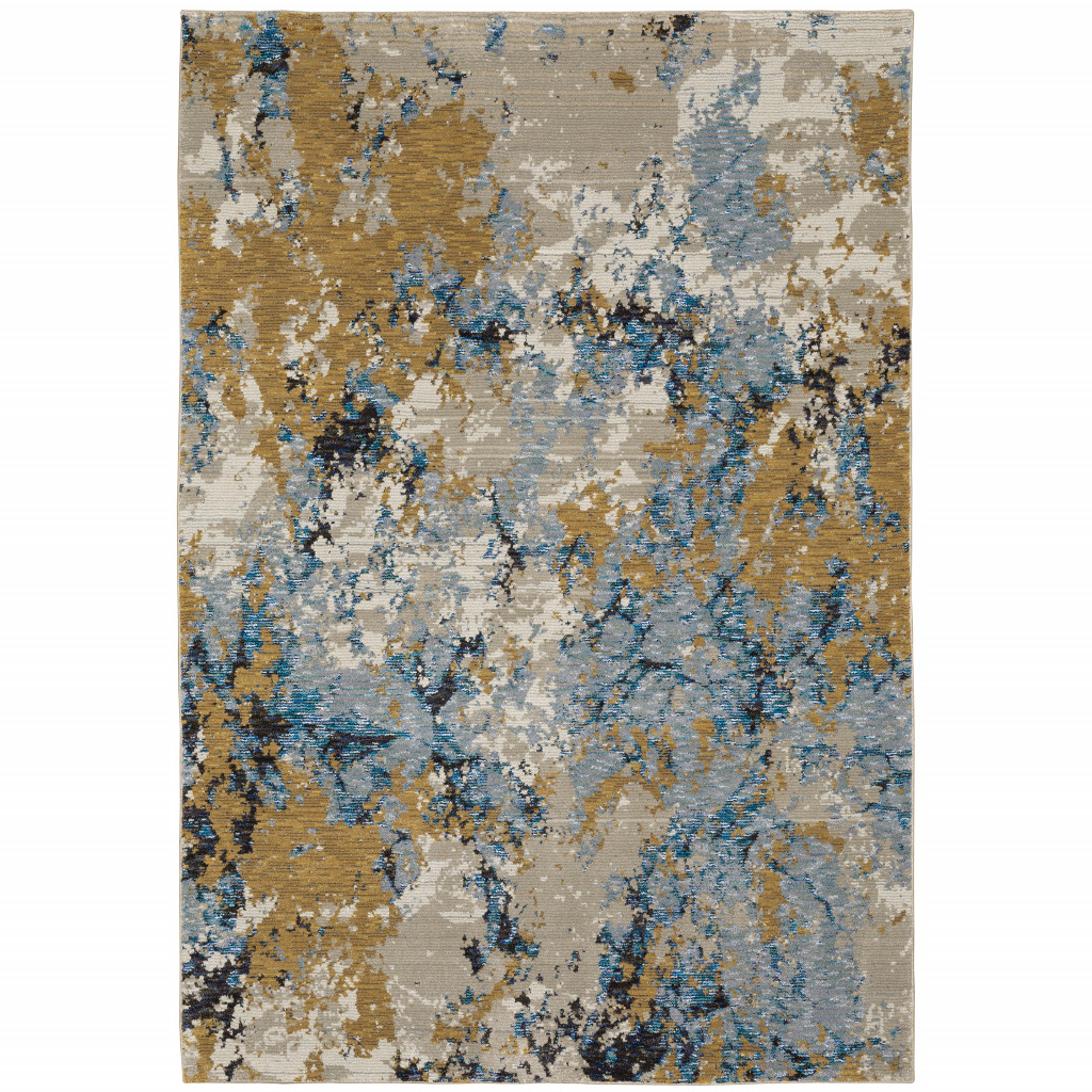 510456 2 x 3 ft. Gold Gray & Ivory Abstract Power Loom Stain Resistant Rectangle Area Rug