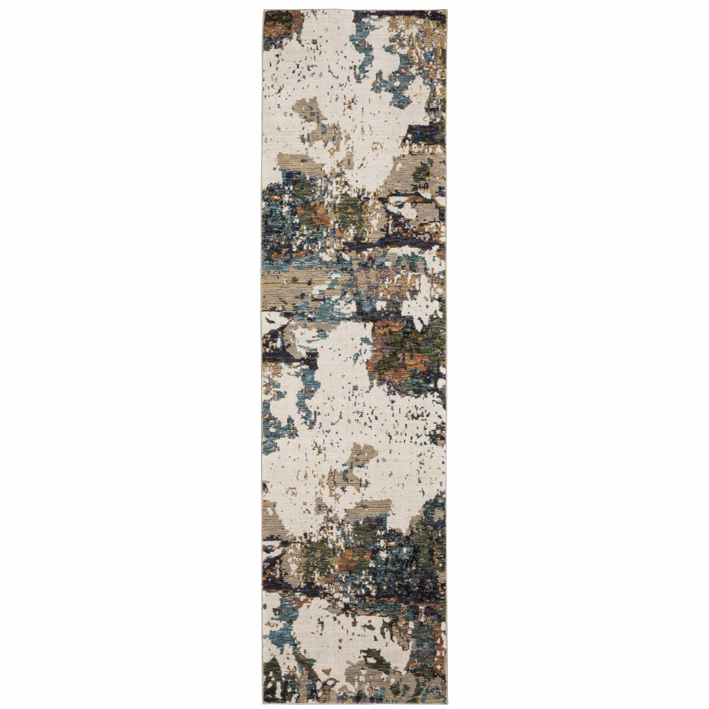 2 x 8 ft. Green Gold & Blue Abstract Power Loom Stain Resistant Runner Area Rug