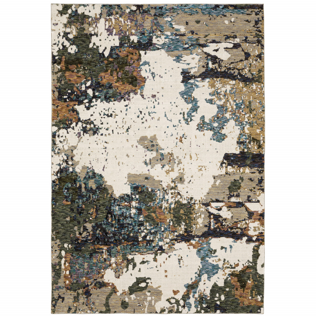 510468 3 x 5 ft. Green Gold & Blue Abstract Power Loom Stain Resistant Rectangle Area Rug
