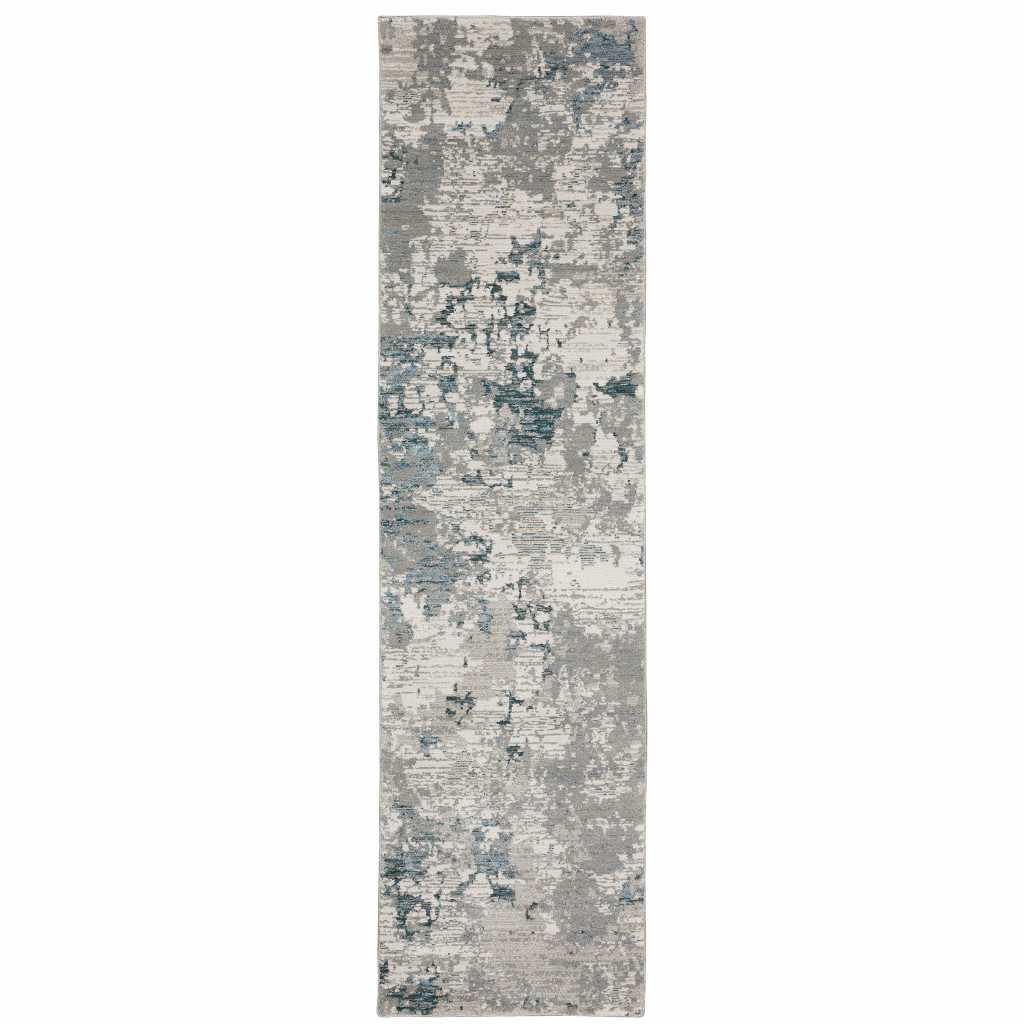 2 x 8 ft. Abstract Power Loom Stain Resistant Runner Rug, Blue, Beige & Teal