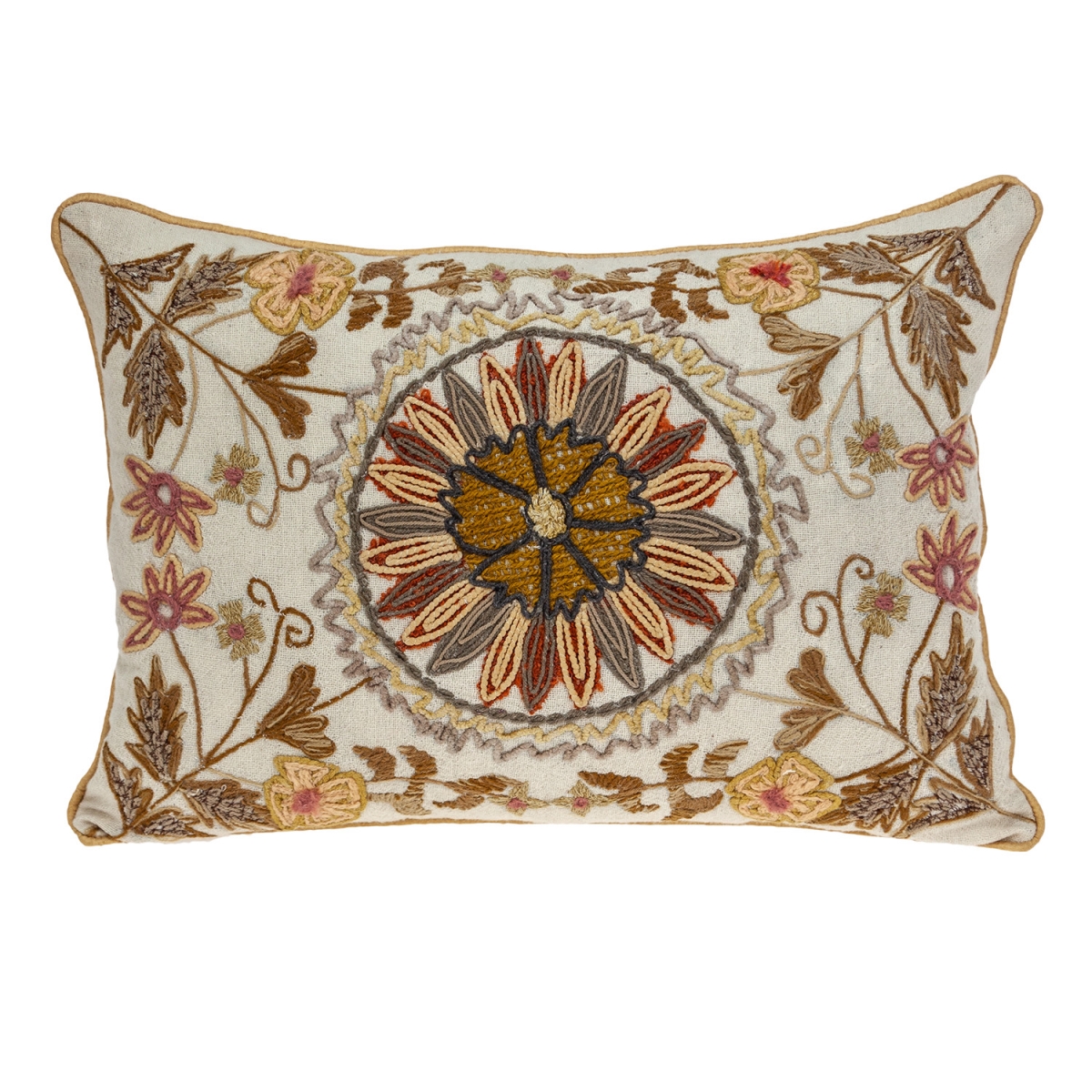 476160 6 x 14 x 20 in. Beige Zippered 100 Percent Cotton Throw Pillow with Embroidery