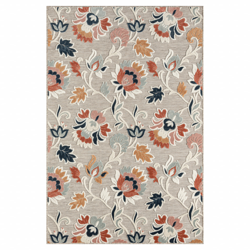 483056 5 x 7 ft. Blue & Gray Floral Stain Resistant Indoor & Outdoor Rectangle Area Rug