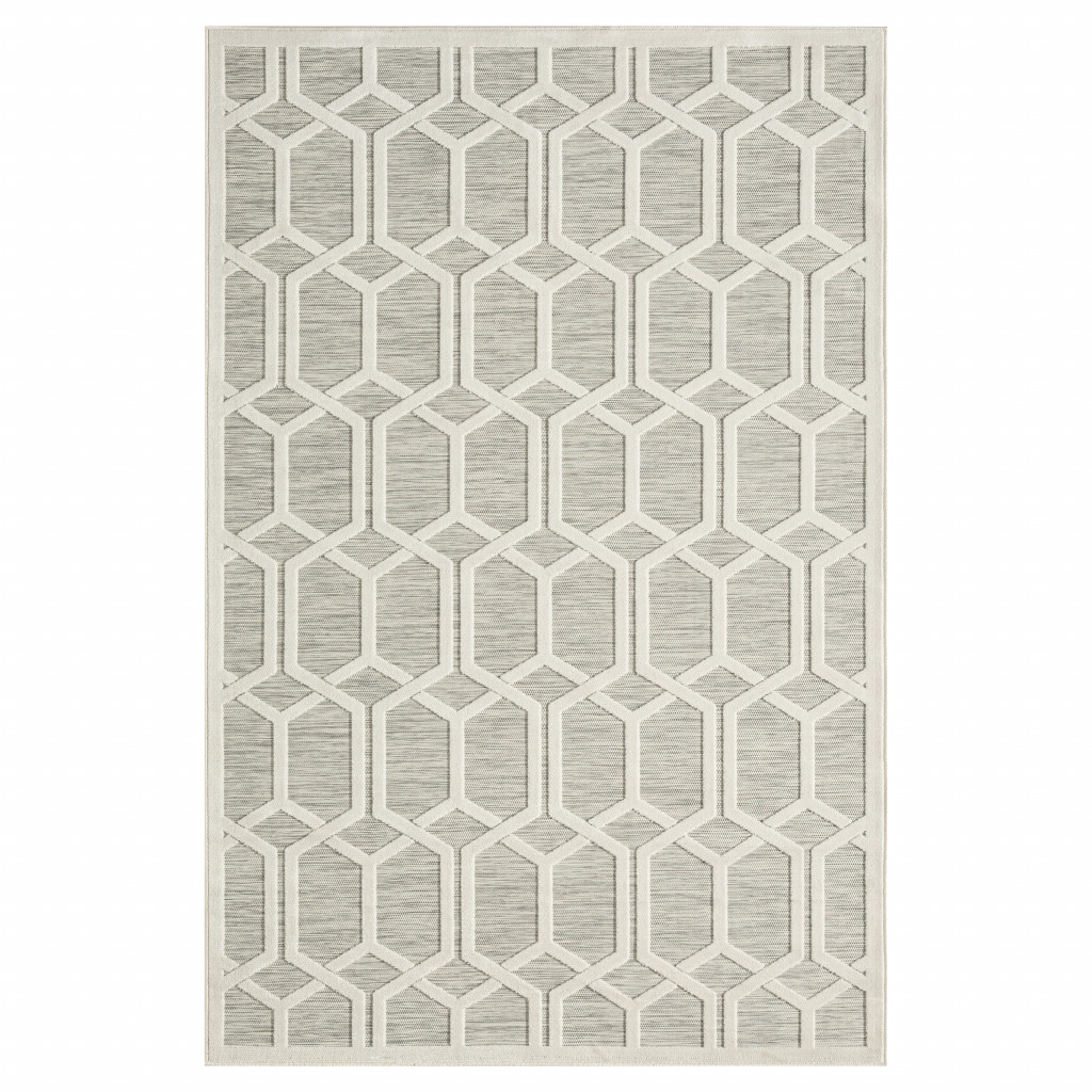 8 x 10 ft. Gray & Ivory Geometric Stain Resistant Indoor & Outdoor Rectangle Area Rug - Gray and Ivory - 8 x 10 ft.