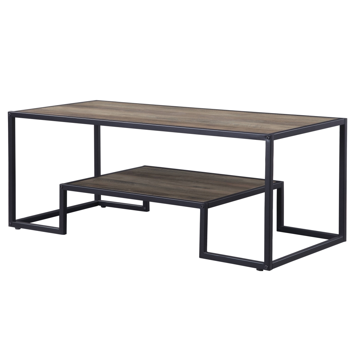 17 x 45 x 20 in. Black & Rustic Oak Paper Veneer & Metal Rectangular Coffee Table with Shelf