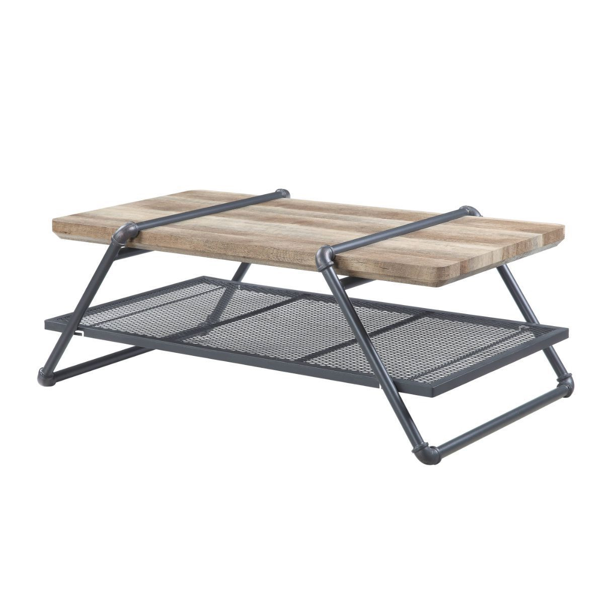 18 x 47 x 24 in. Sandy Gray & Oak Paper Veneer & Metal Rectangular Coffee Table with Shelf