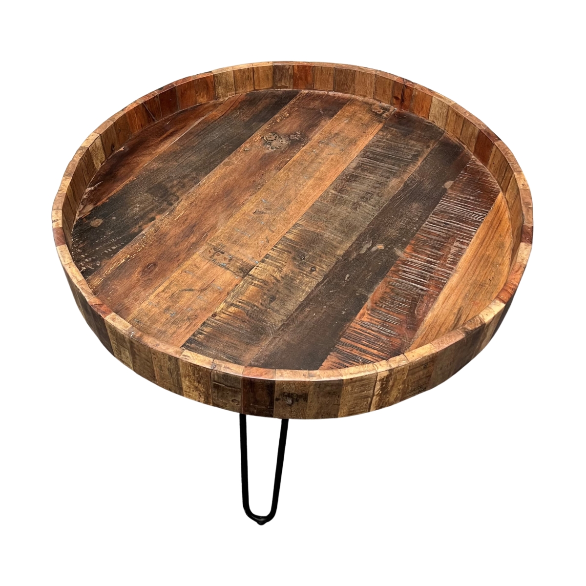 15 x 25 x 25 in. Black & Natural Brown Solid Wood & Iron Round End Table - Set of 2