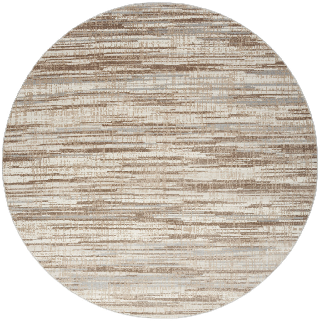 8 ft. Brown Abstract Power Loom Round Area Rug