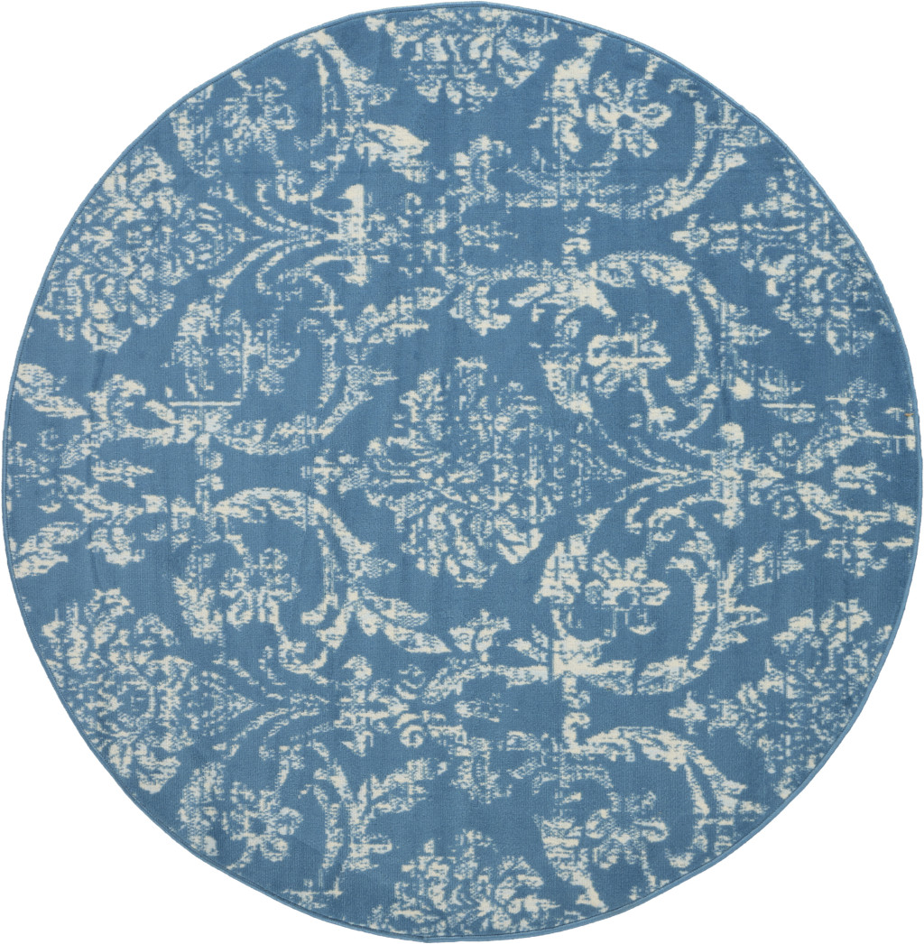 5 ft. Round Damask Power Loom Area Rug, Blue