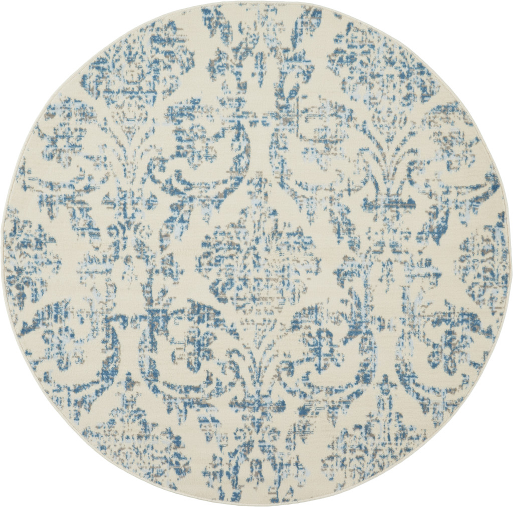 522175 5 ft. Cream Damask Power Loom Round Area Rug