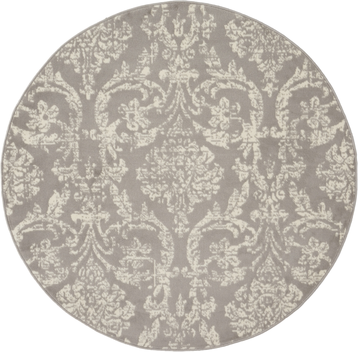 5 ft. Round Damask Power Loom Area Rug, Gray
