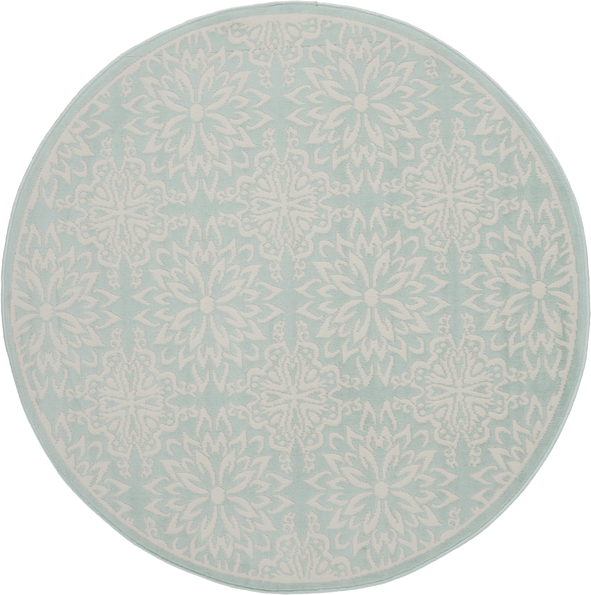5 ft. Aqua Round Floral Power Loom Area Rug