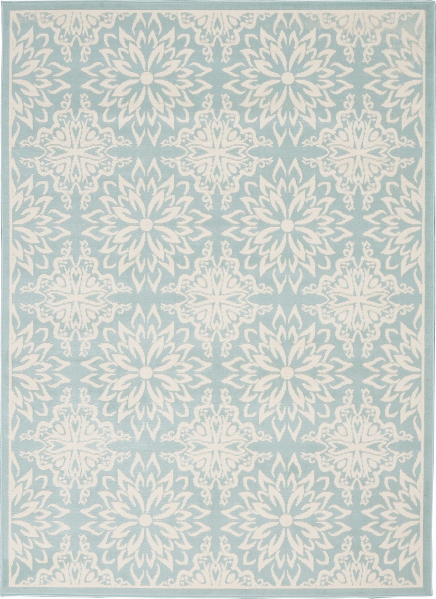522195 4 x 6 ft. Aqua Floral Power Loom Rectangle Area Rug