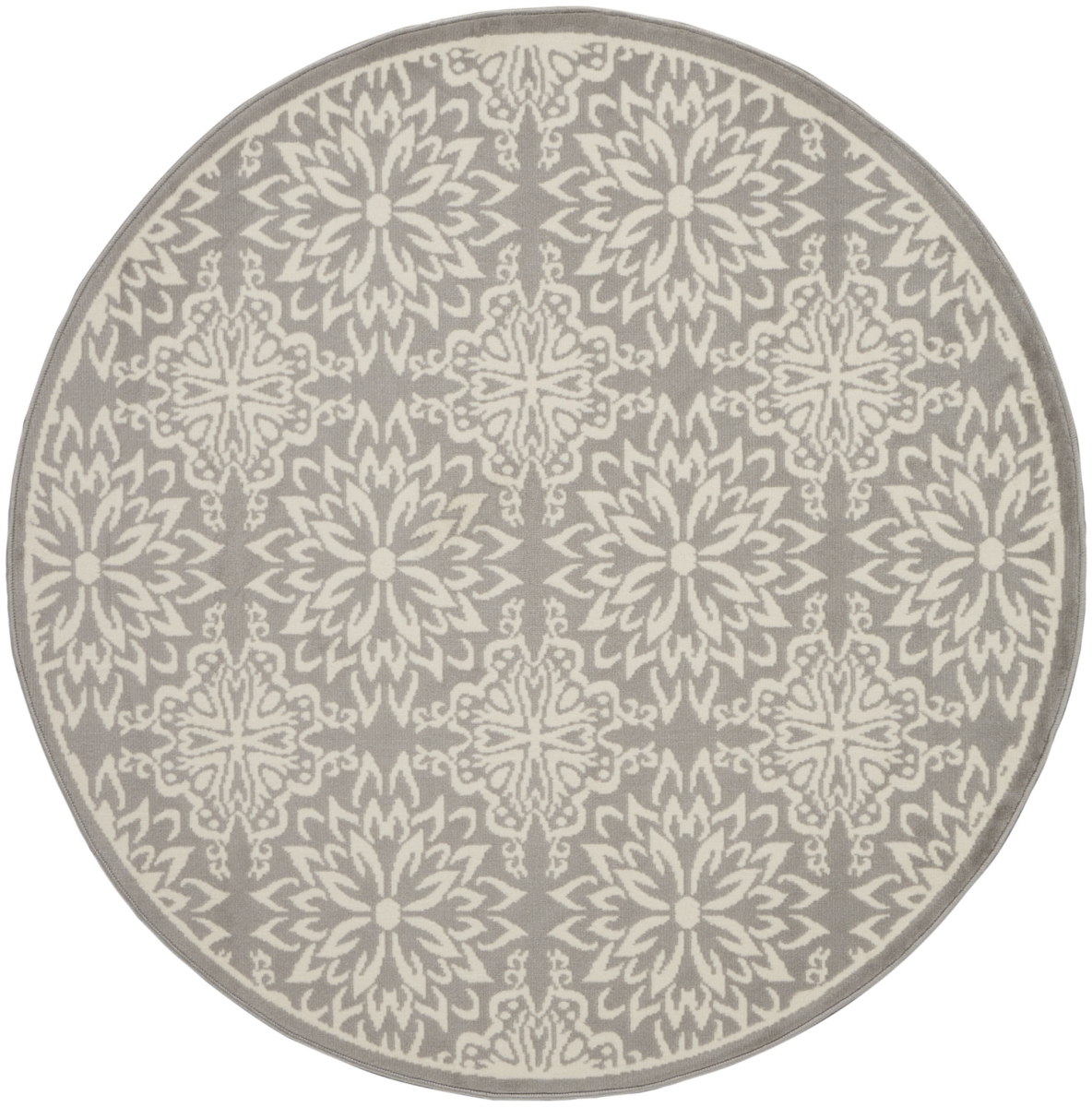 8 ft. Gray Floral Power Loom Round Area Rug - Gray