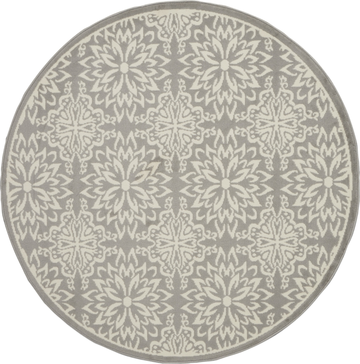 5 ft. Gray Floral Power Loom Round Area Rug - Gray - 5 ft.