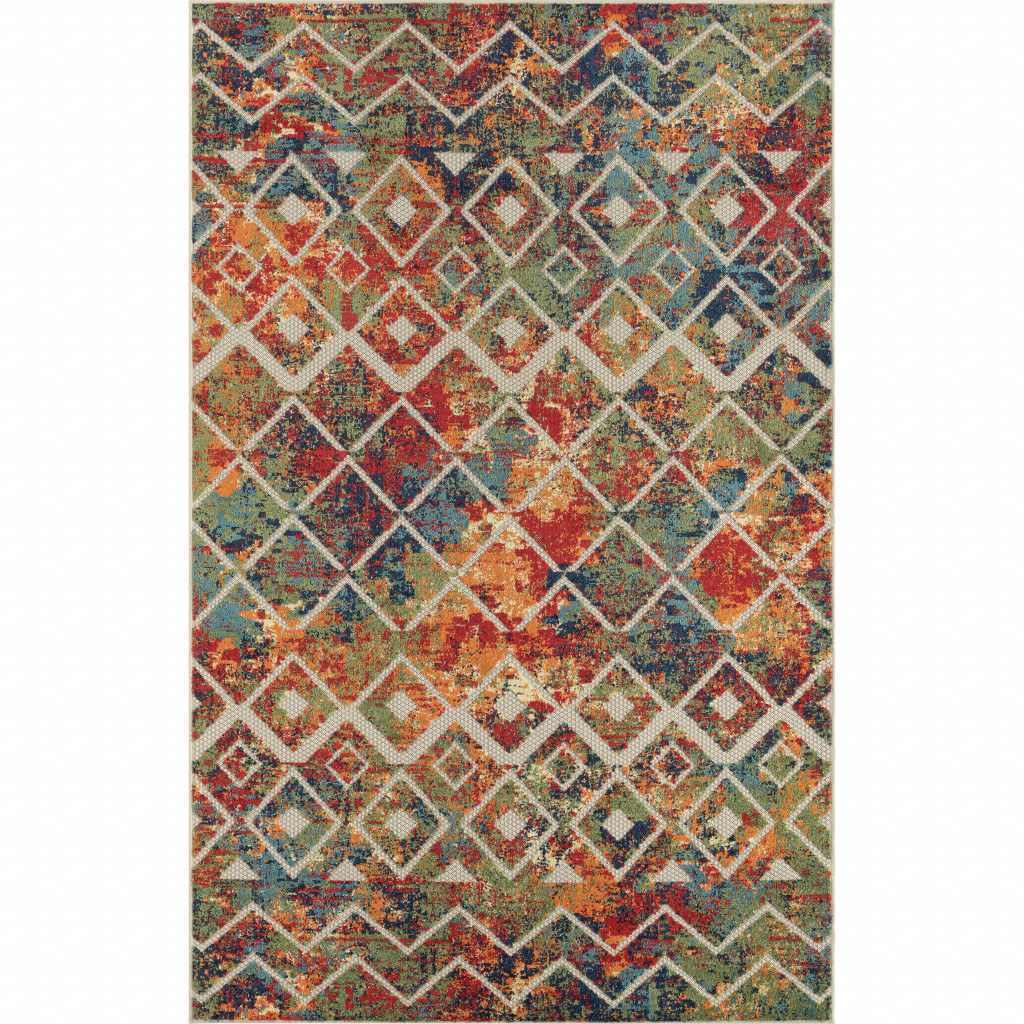 4 x 6 ft. Geometric Non Skid Machine Made Indoor & Outdoor Rectangle Area Rug, Red & Ivory