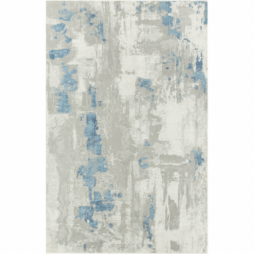 Ivory Gray & Blue Abstract Stain Resistant Rectangle Area Rug