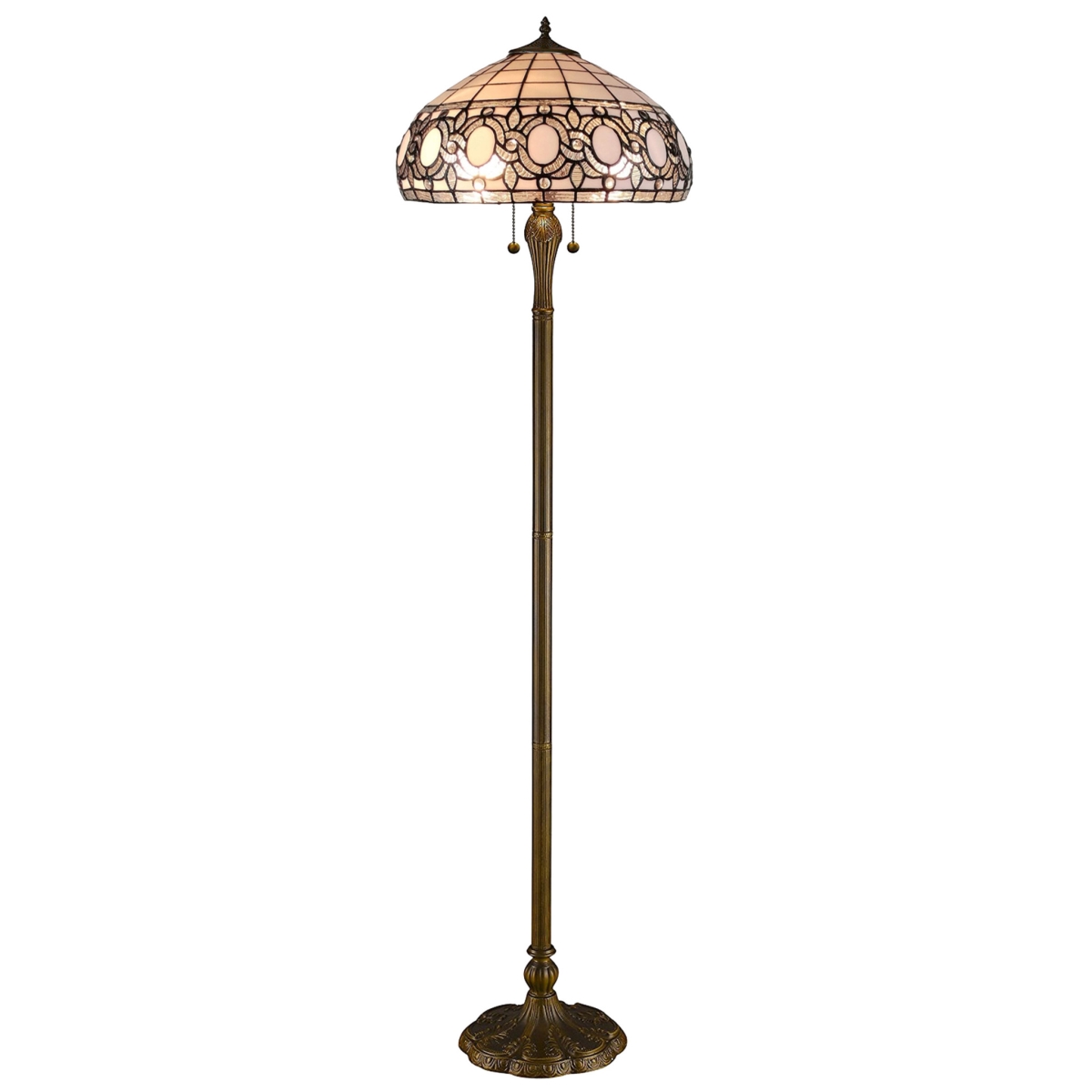 478085 63 x 16 x 16 in. Brown Two Light Traditional Shaped Floor Lamp with White Stained Glass Bowl Shade