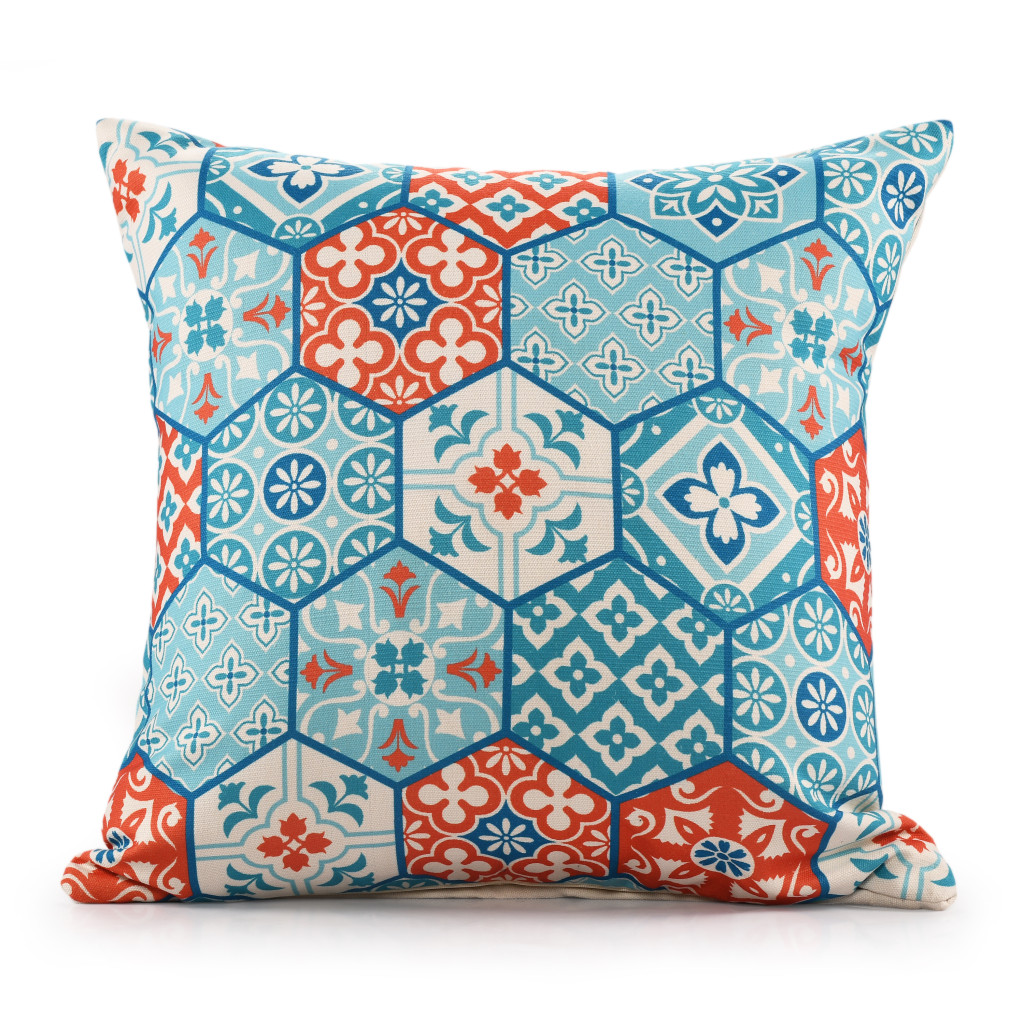 4 x 20 x 20 in. Blue Zippered Patchwork Indoor & Outdoor Throw Pillow