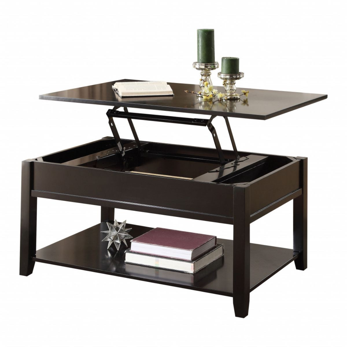 19 x 40 x 24 in. Black Manufactured Wood Lift Top Coffee Table with Storage
