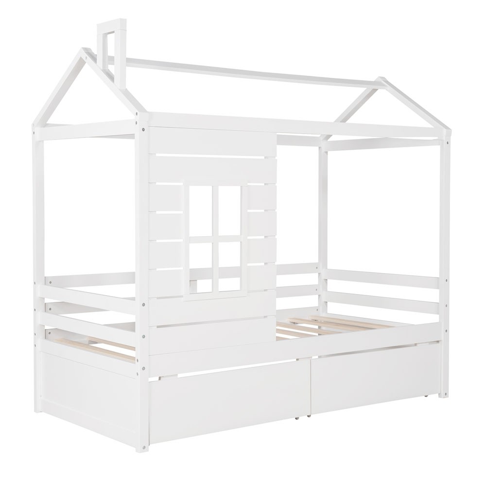 Picture of HomeRoots 473766 74 x 41 x 80 in. Twin Size White Four Poster