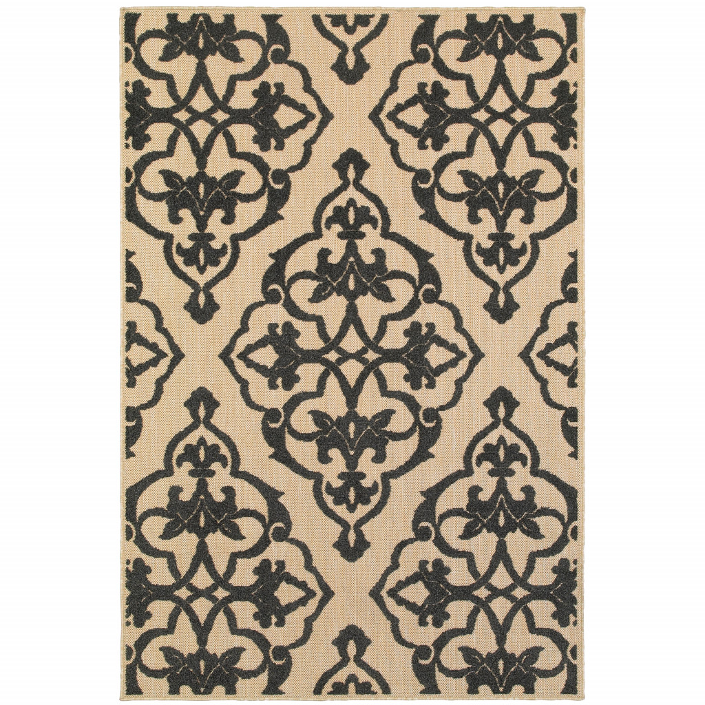 4 x 6 ft. Sand Oriental Stain Resistant Indoor & Outdoor Rectangle Area Rug