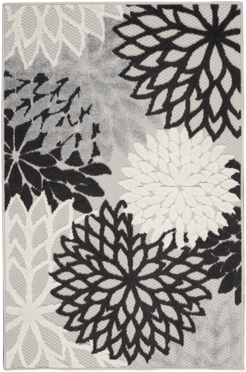 3 x 5 ft. Black & White Floral Power Loom Area Rug